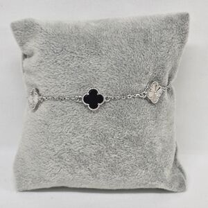 925 Mex. Sterling Silver Clover Bracelet Black & Silver Flowers Inspired Design